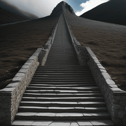 AI generated: stone stairs, a mountain made of stairs, minimalist natural backround 