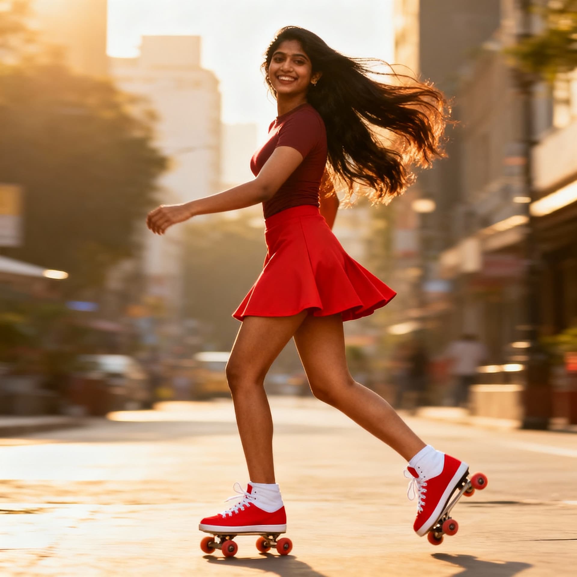 AI generated: Beautiful Indian woman in skater mini skirt 