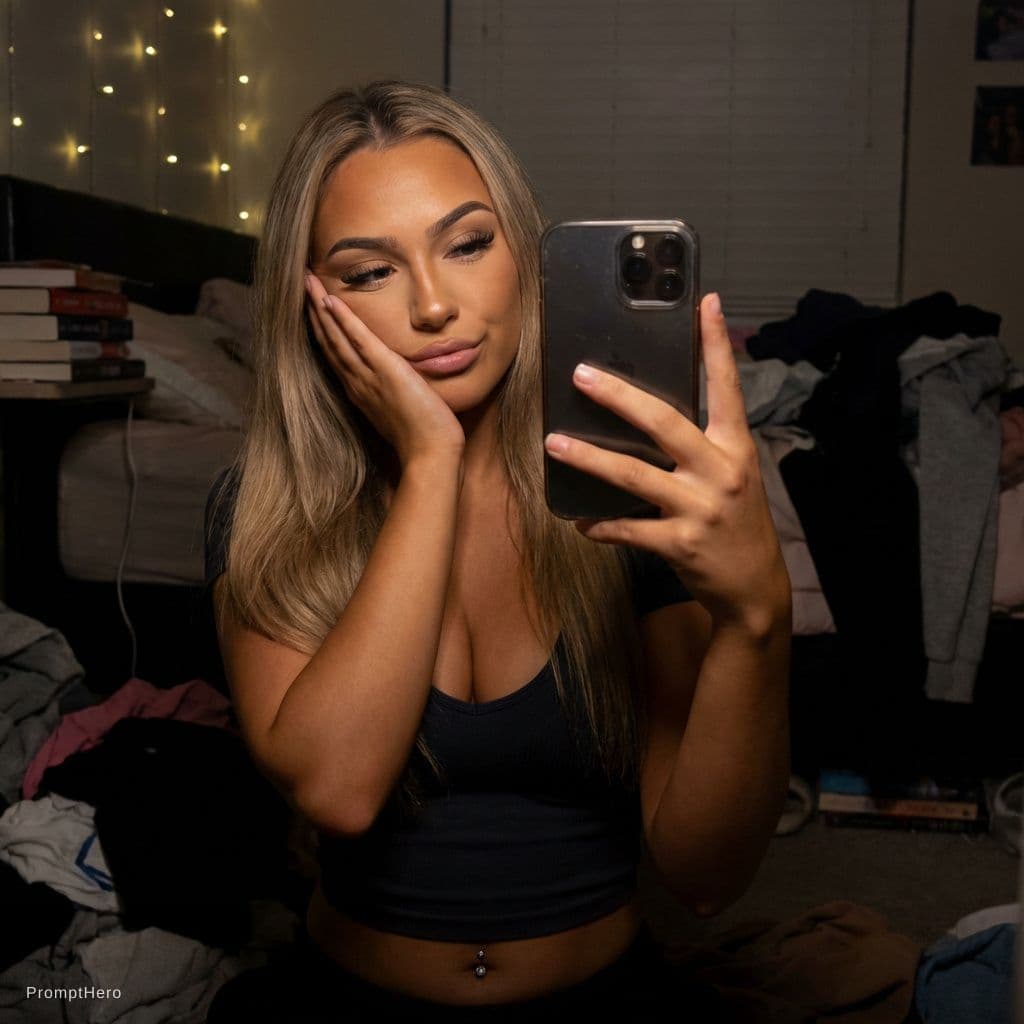 AI generated: An 8k resolution uhd dlsr hyper-realistic iPhone instagram-baddie selfie, perfect "on-fleek" makeup ...