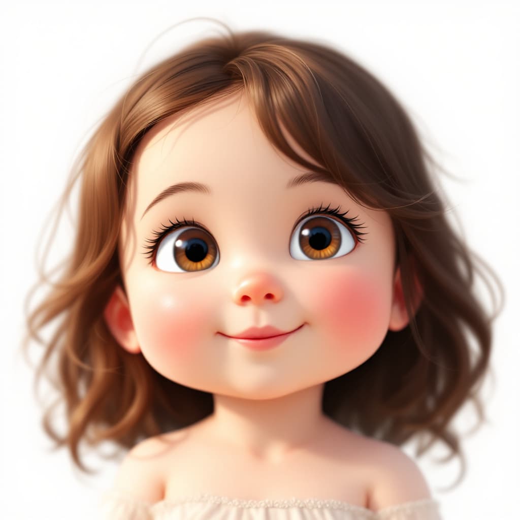 AI generated: a simple cartoon of a beautiful baby with brown hair, white background, princesscore, I can't believ...