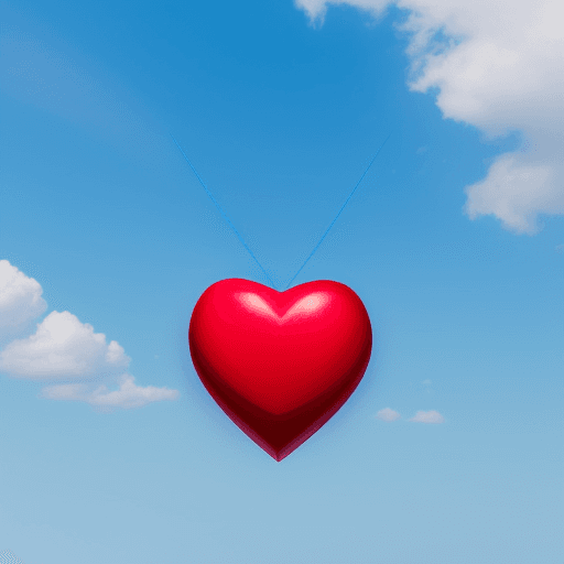 AI generated: a red heart in the blue sky.