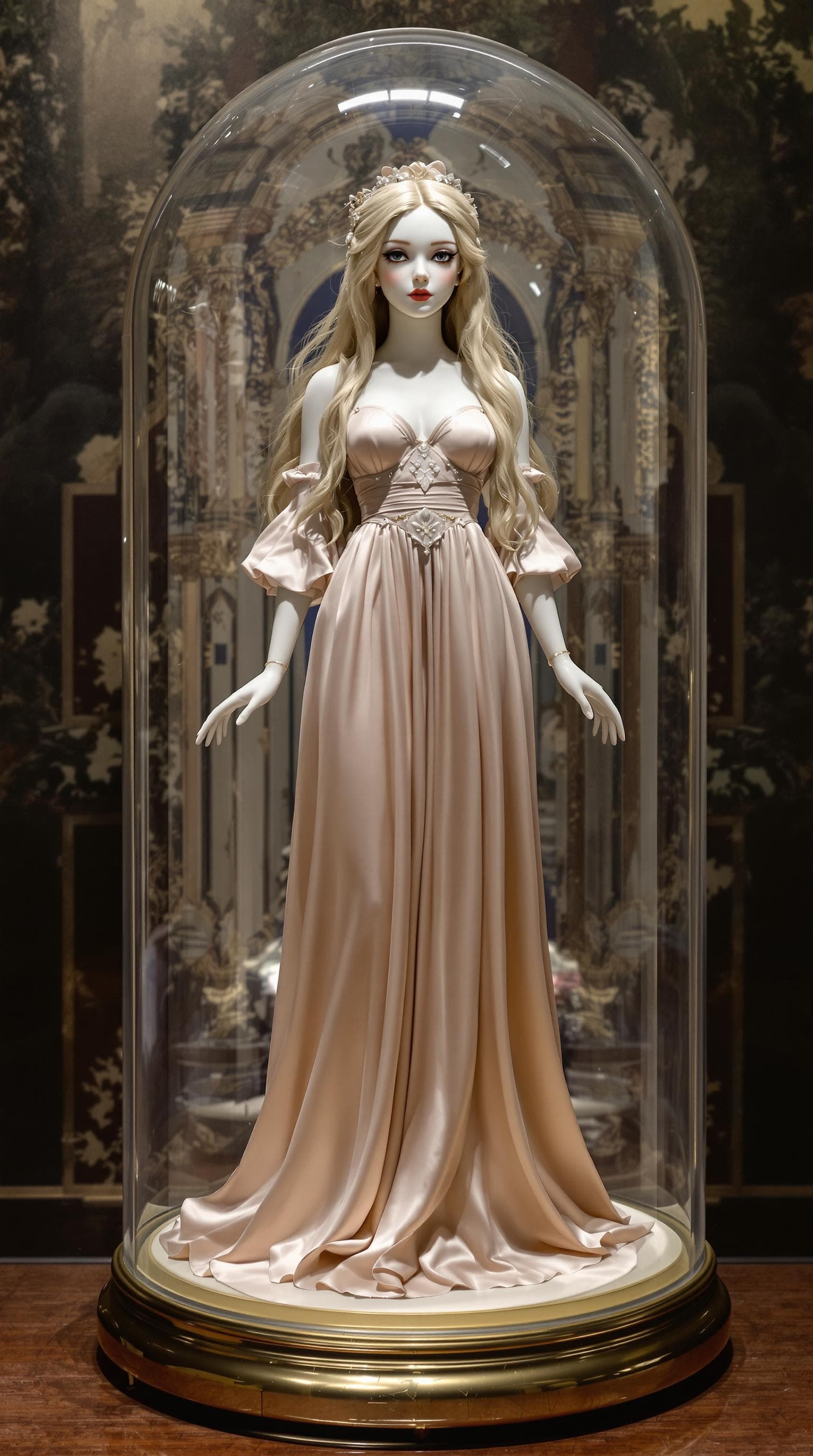 AI generated: professional photo of the most beautiful porcelain figurine girl in the world, (age 13), (standing o...