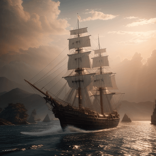 AI generated: Photo of a ultra realistic sailing ship, dramatic light, pale sunrise, cinematic lighting, battered,...