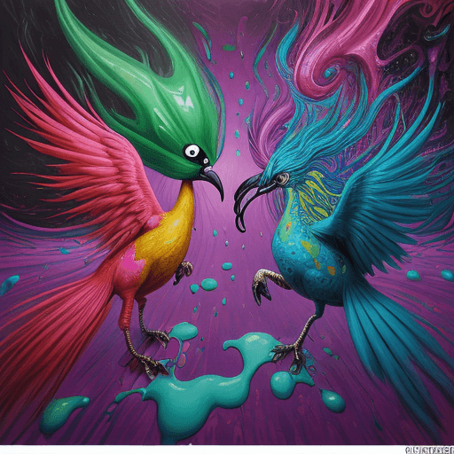 AI generated:  a psychedelic surrealist painting of a Cockfight , hyper realistic , dripping, melting, master piec...