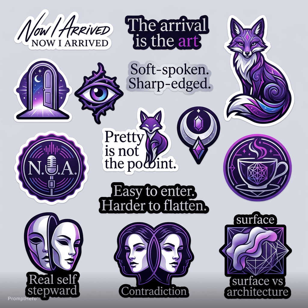 AI generated: Create a cohesive set of premium brand stickers for N.I.A. (Now I Arrived), an artist brand built on...