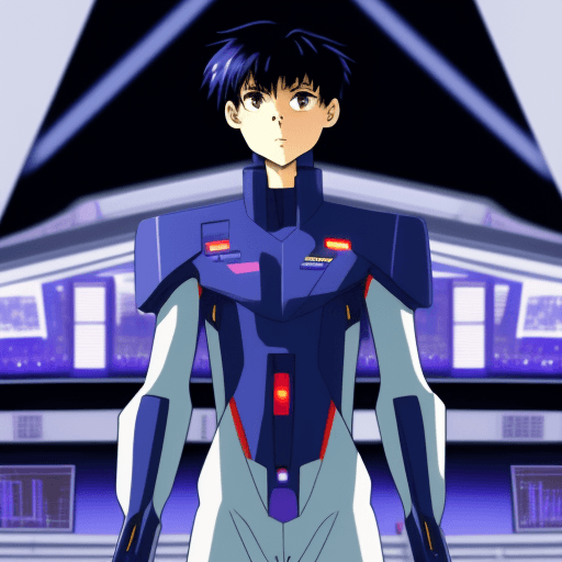 AI generated: ((Evangelion: Shinji Ikari),Plug Suit),A large circular platform reminiscent of a futuristic stadium...