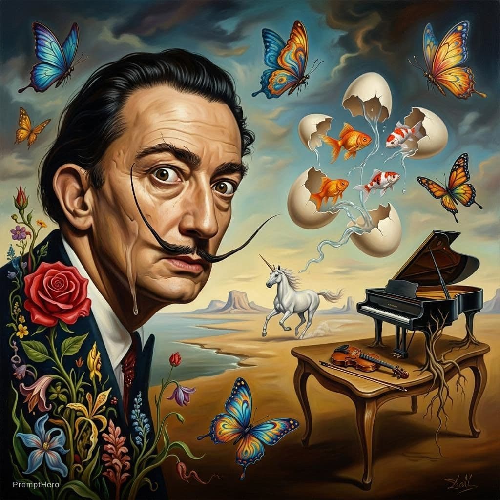 AI generated: Actúa como un pintor que copia el estilo de Salvador Dalí y haz un retrato surrealista del personaje...