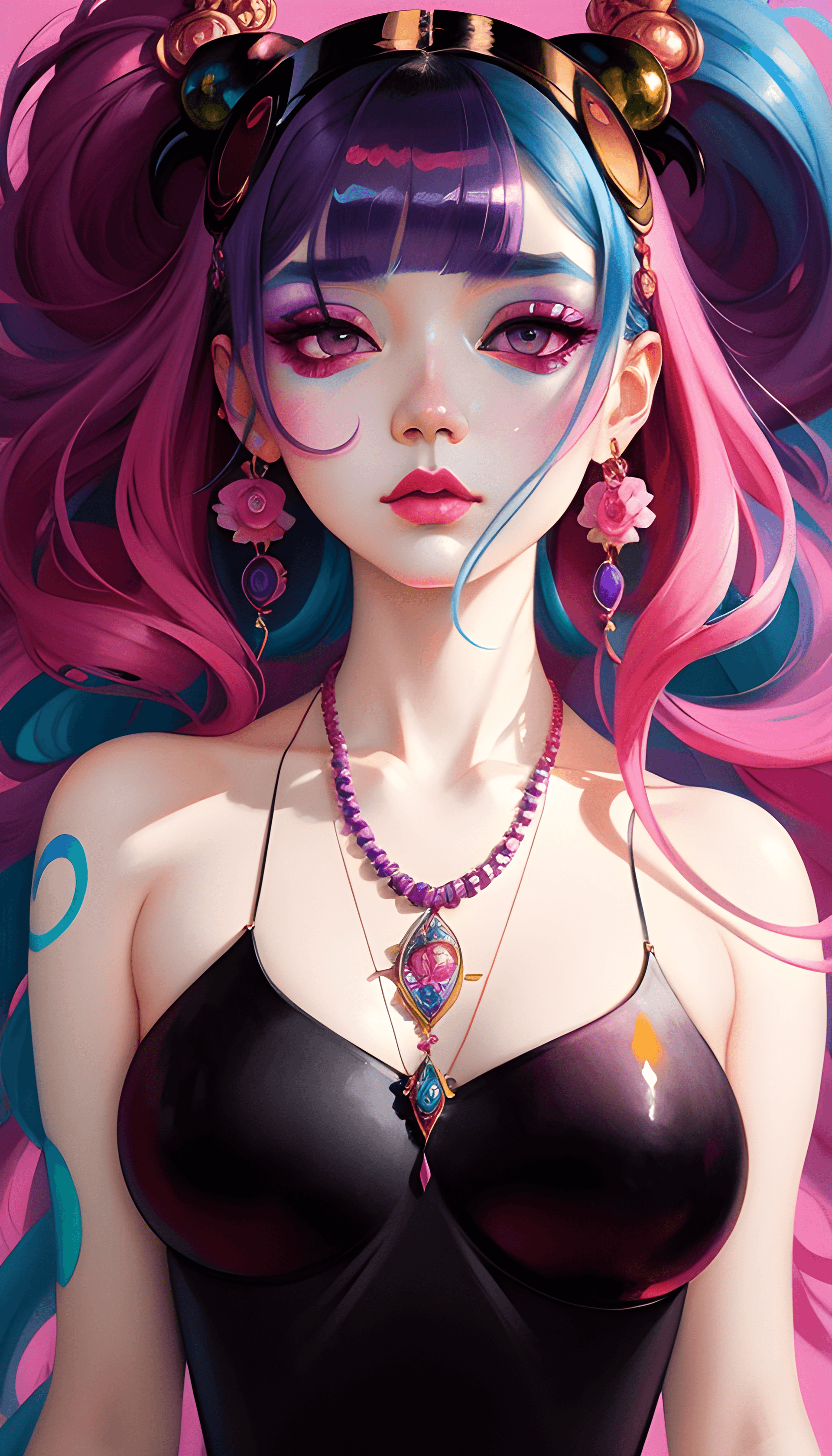 AI generated: a painting of a woman with a very pretty face and a big necklace, loish |, inspired by Yanjun Cheng,...