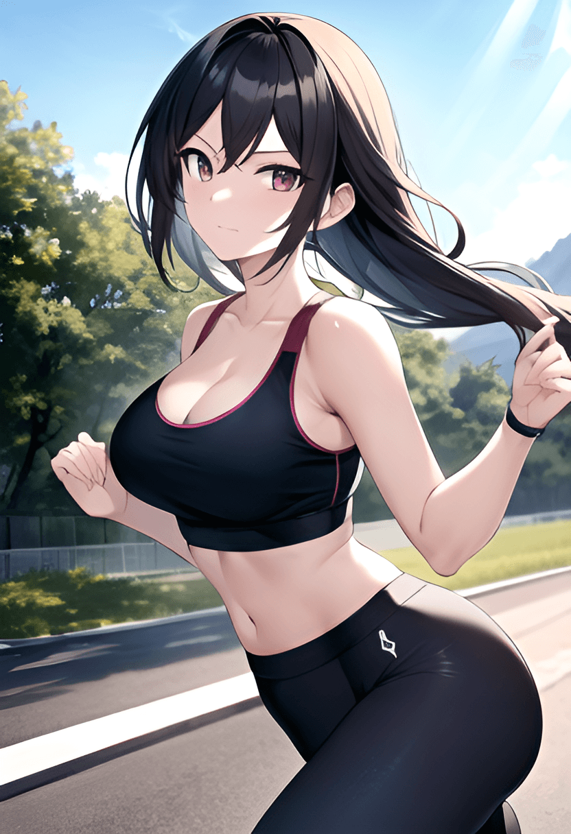 AI generated: An anime girl running on a morning jog, outdoors, 20 years old, perfect anime quality, 6 AM, tight s...