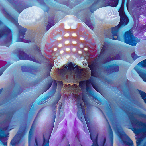 AI generated: Goddess close-up portrait ribcagel. jellyfish phoenix head, nautilus, orchid, skull, betta fish, bio...