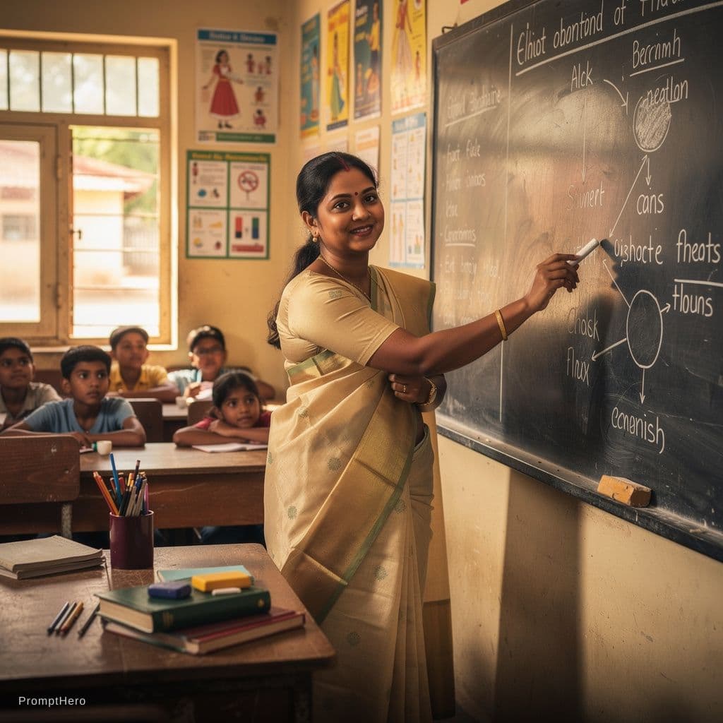 AI generated: Sexy indian aunty in classroom
