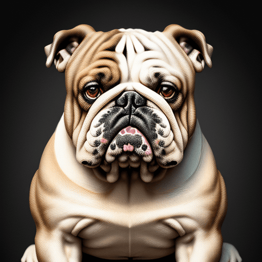AI generated: Painted on pixelated ultra realistic old bulldog, seated facing straight to 
audience, sad looking ,...