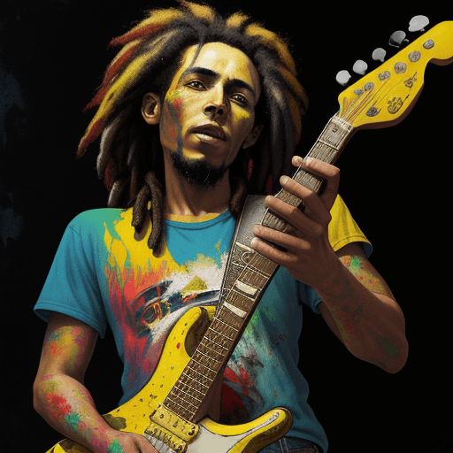 AI generated: painting of guitar playing Bob Marley in the style of pop surrealism, cartoon style, vintage colors,...