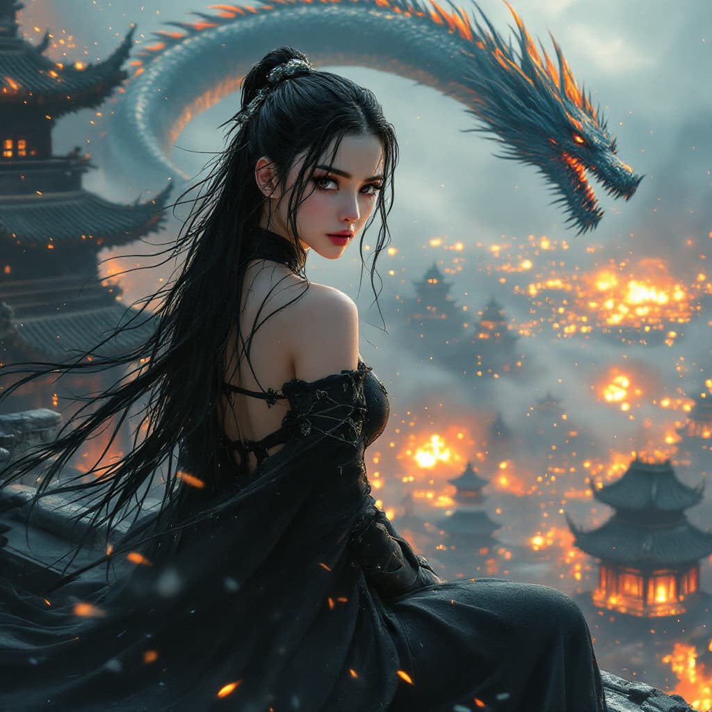 AI generated: Kyoto Animation stylized anime mixed with tradition Chinese artworks~Daenerys Targaryen at modern cy...
