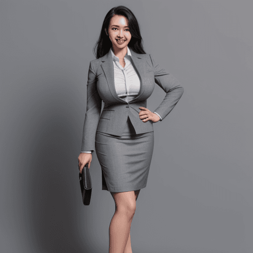 AI generated: 1girl, skirt suit, pencil skirt, formal, sheet, grey skirt, grey jacket, smile, collared shirt, teac...
