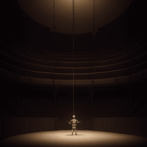 AI generated: after the show empty circus dungeon big space light somewhere masterpiece