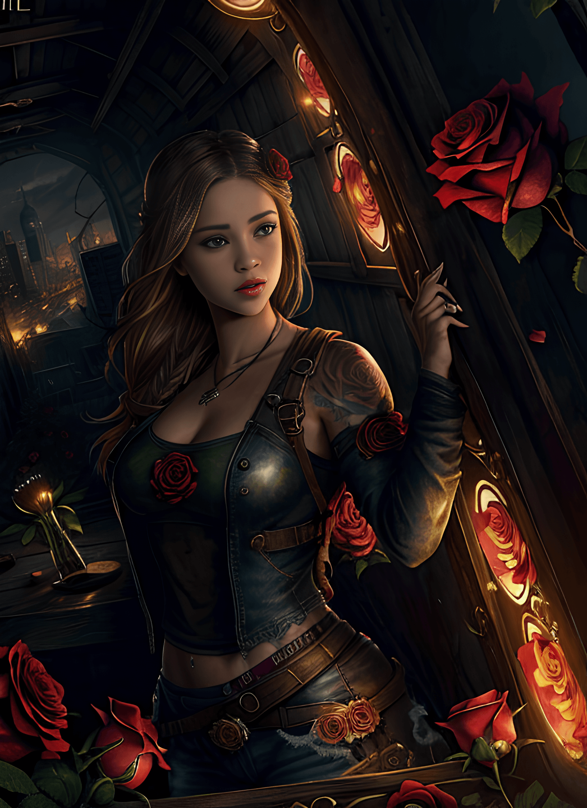 AI generated: Tarot card, Close up face shot of a beautiful woman looking at the camera, (((card title surrounded ...