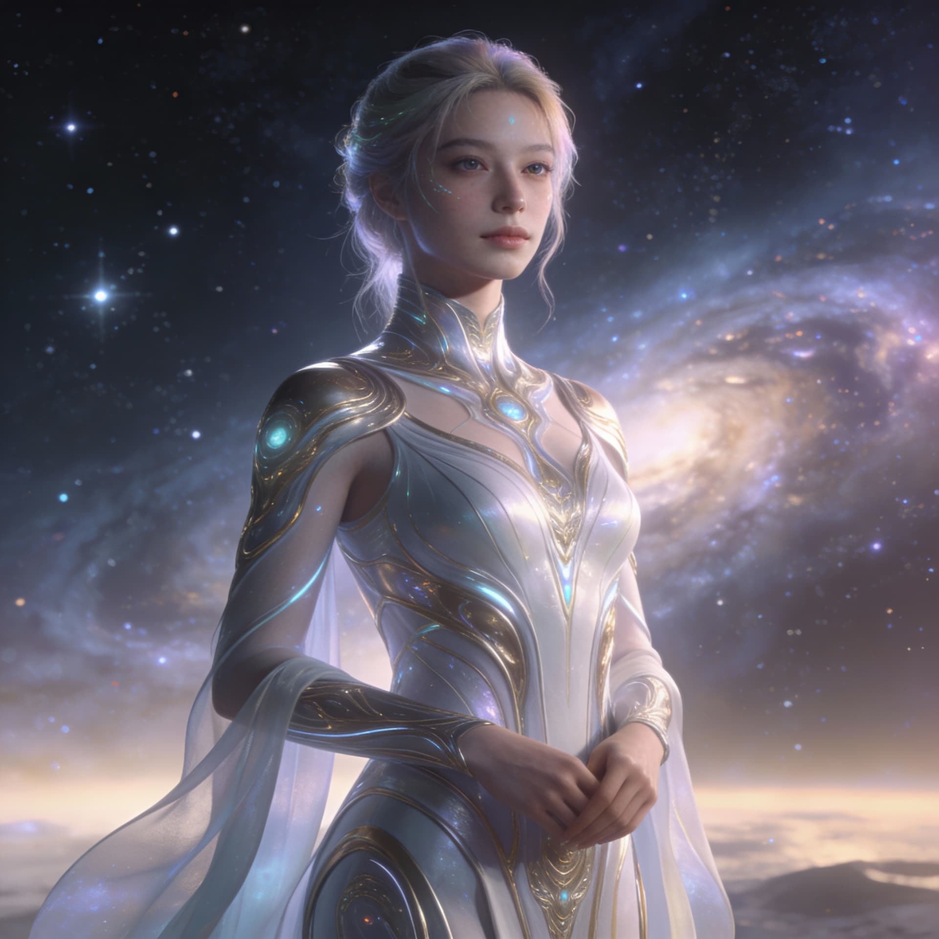 AI generated: Create an image feturing the follow criterias:

Tier 10 — Galactic Civilization
Era: Our’World Prese...