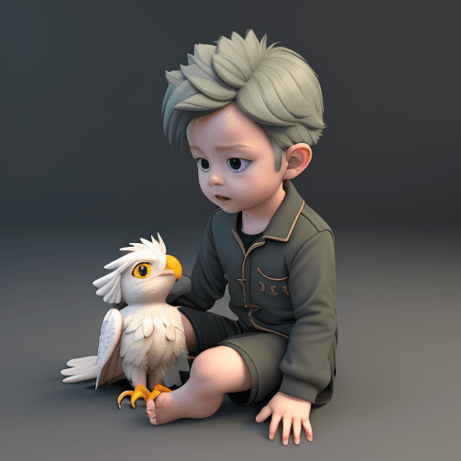 AI generated: 3D Boy take care of baby gryphon, UHD