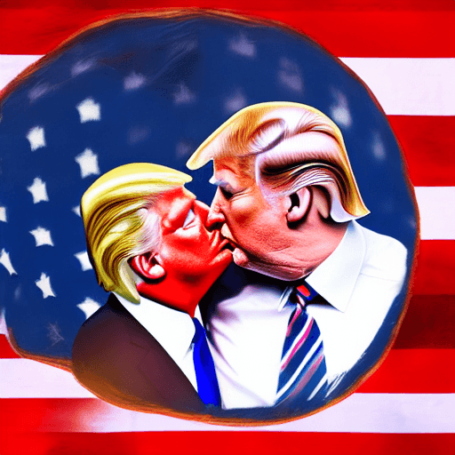 AI generated: Photography of Donald Trump kissing Donald Trump