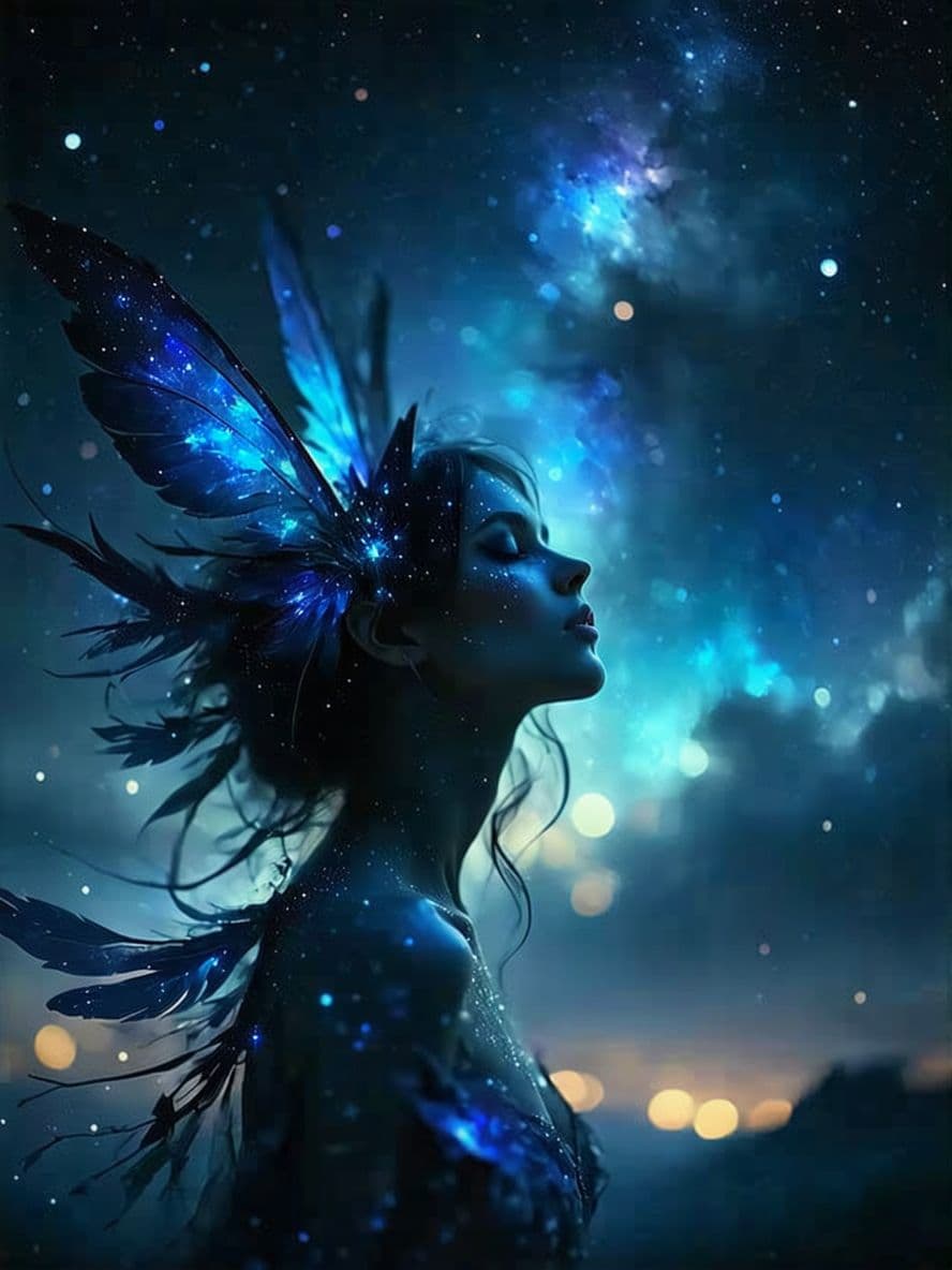 AI generated: Create a captivating image of a (nocturne nebula nymph:1.5) with (nebulous nostalgia:1.5) essence, a...