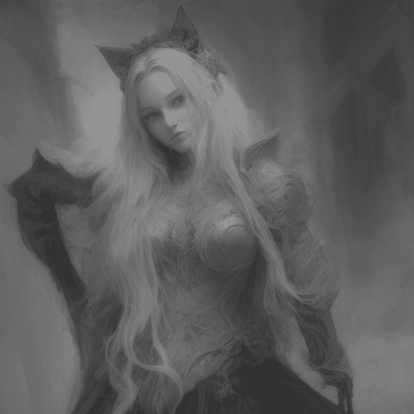 AI generated: a beautiful stunning female warrior large bosom in a fighting stance, posed within a dark, mystical ...