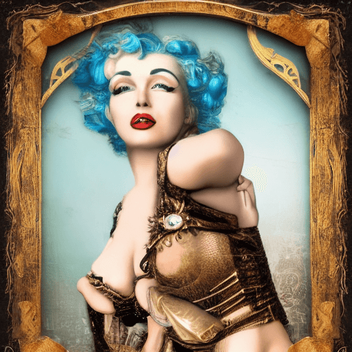 AI generated: 3d bild einer steampunk frau wie Marilyn Monroe, im stil von bella kotak, gold und cyan, fotorealist...