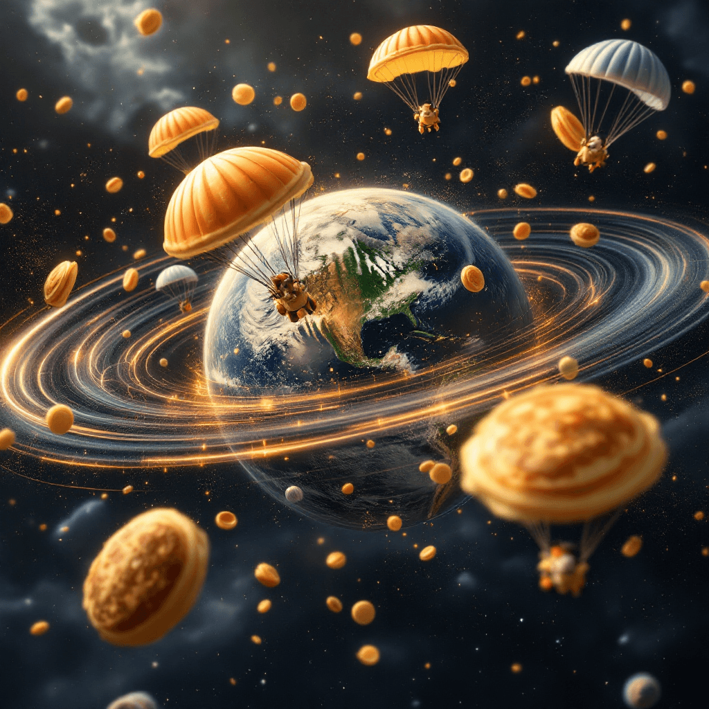 AI generated: High resolution picture of the earth's surrounded by magnetic field lines.  Guinea pigs in flying pa...