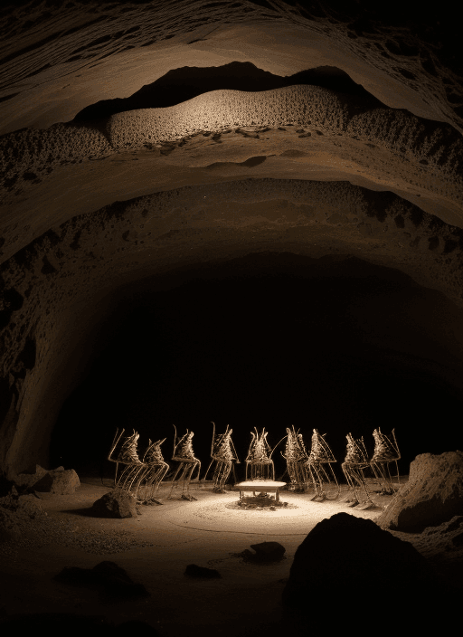 AI generated: Deep within a cave, a group of crickets has mastered the art of music and communication through vibr...