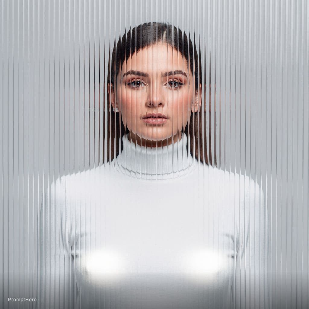 AI generated: high resolution photography, front central profile, woman facing front, gaze to front, wearing a whi...