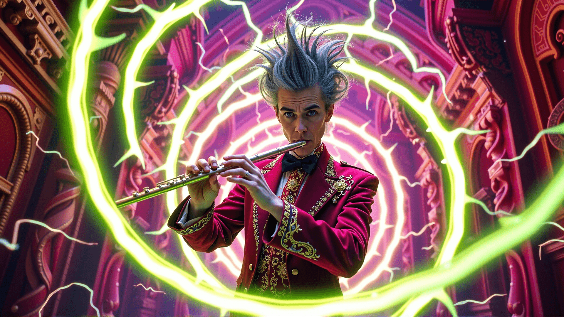 AI generated: A dynamic, slightly disorienting shot as the magical energy begins to slow down, reflecting the rita...