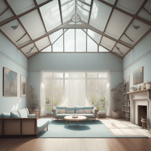 AI generated: High resolution photography interior design, dreamy sunken living room conversation pit, wooden floo...