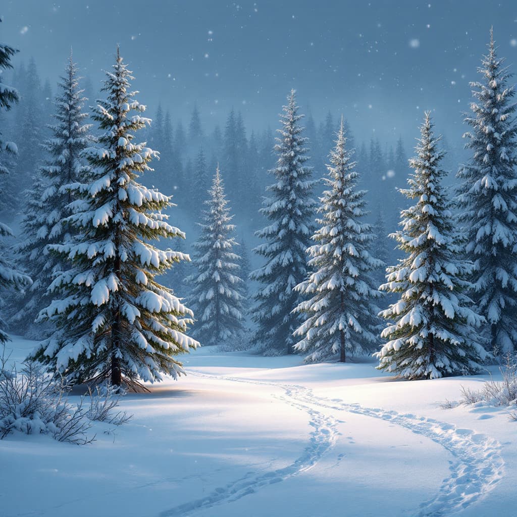 AI generated: Photo of a ultra realistic Christmas image which will be snowy landscape and the pine trees