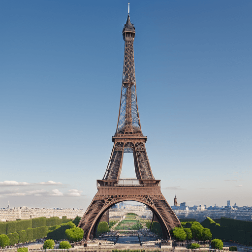 AI generated: Picturesque Eiffel Tower in Paris, elegant iron lattice structure against the blue sky, tourists enj...