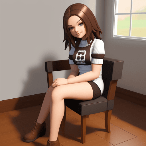 AI generated: roblox girl character sitting down
 in a house posing, brown medium hair



