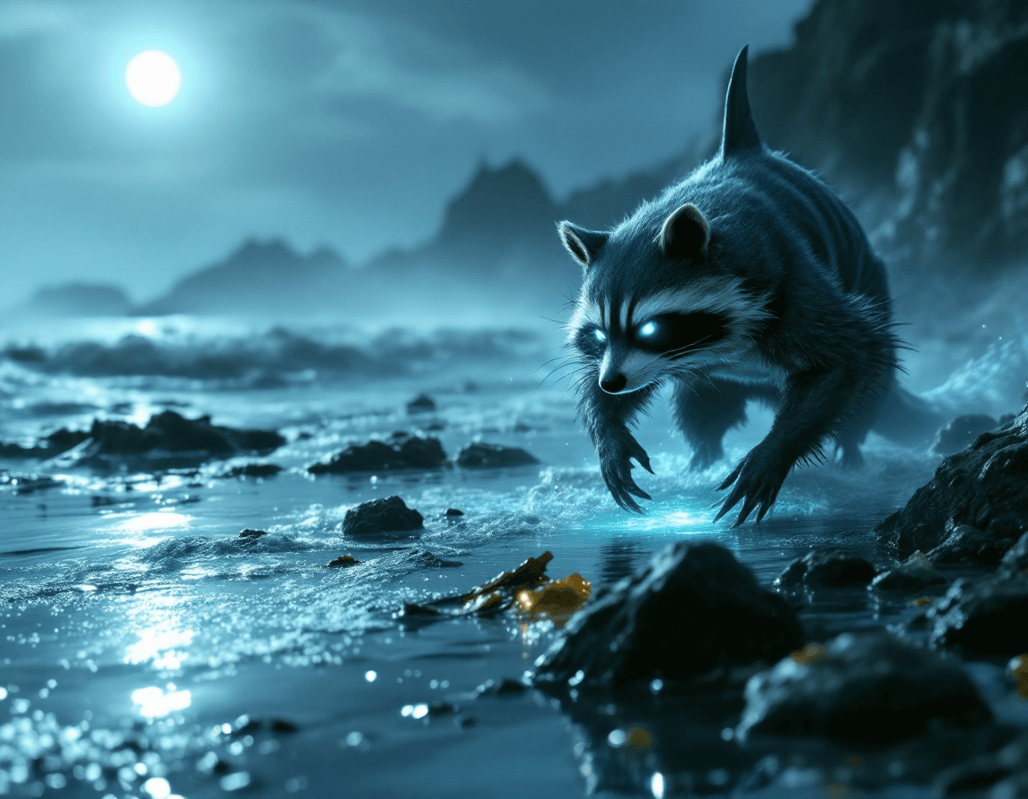 AI generated: A cinematic, photorealistic image of a mysterious hybrid creature known as the "Sharkoon" prowling t...
