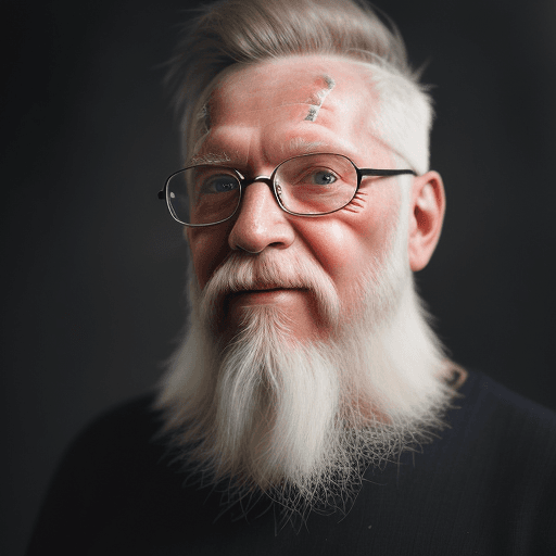 AI generated: A professional DSLR portrait of an old photographer with skin texture decorated with multilayer micr...
