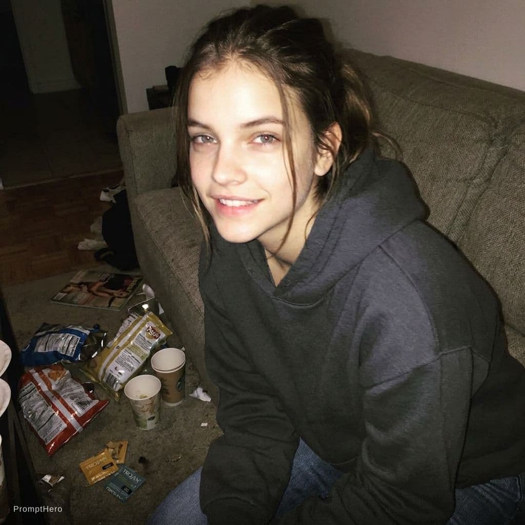 AI generated: A very ordinary iPhone image; a sloppy snapshot of Barbara Palvin. The photo has slight motion blur ...