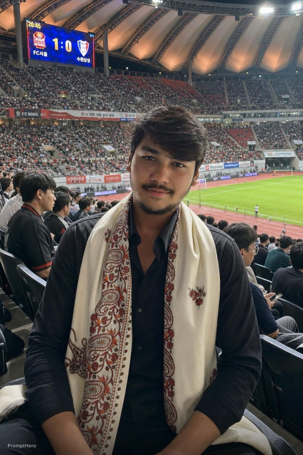 AI generated: In Korean sport stadium siting and camera takes. Photo