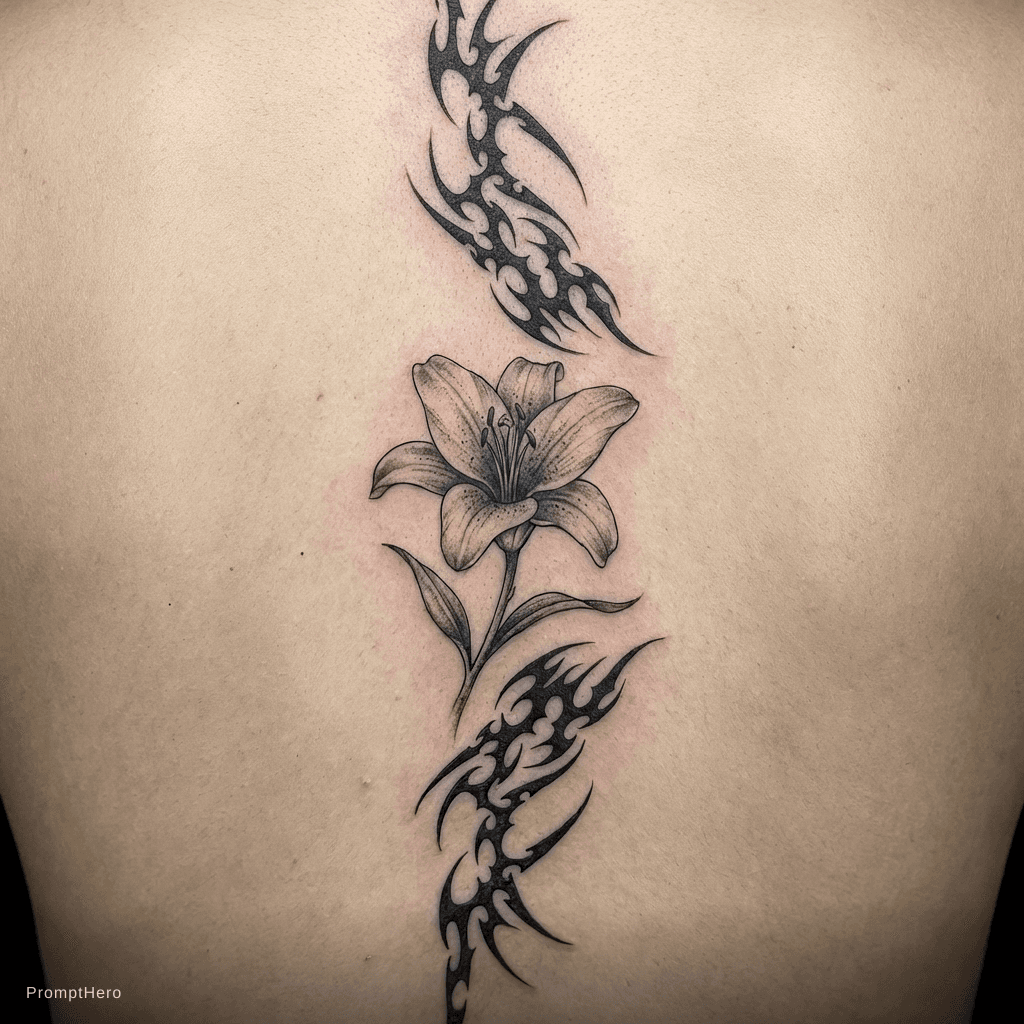 AI generated: A cura lily between lines ( that goes down a spine ) similar to the ones in the proposed image.