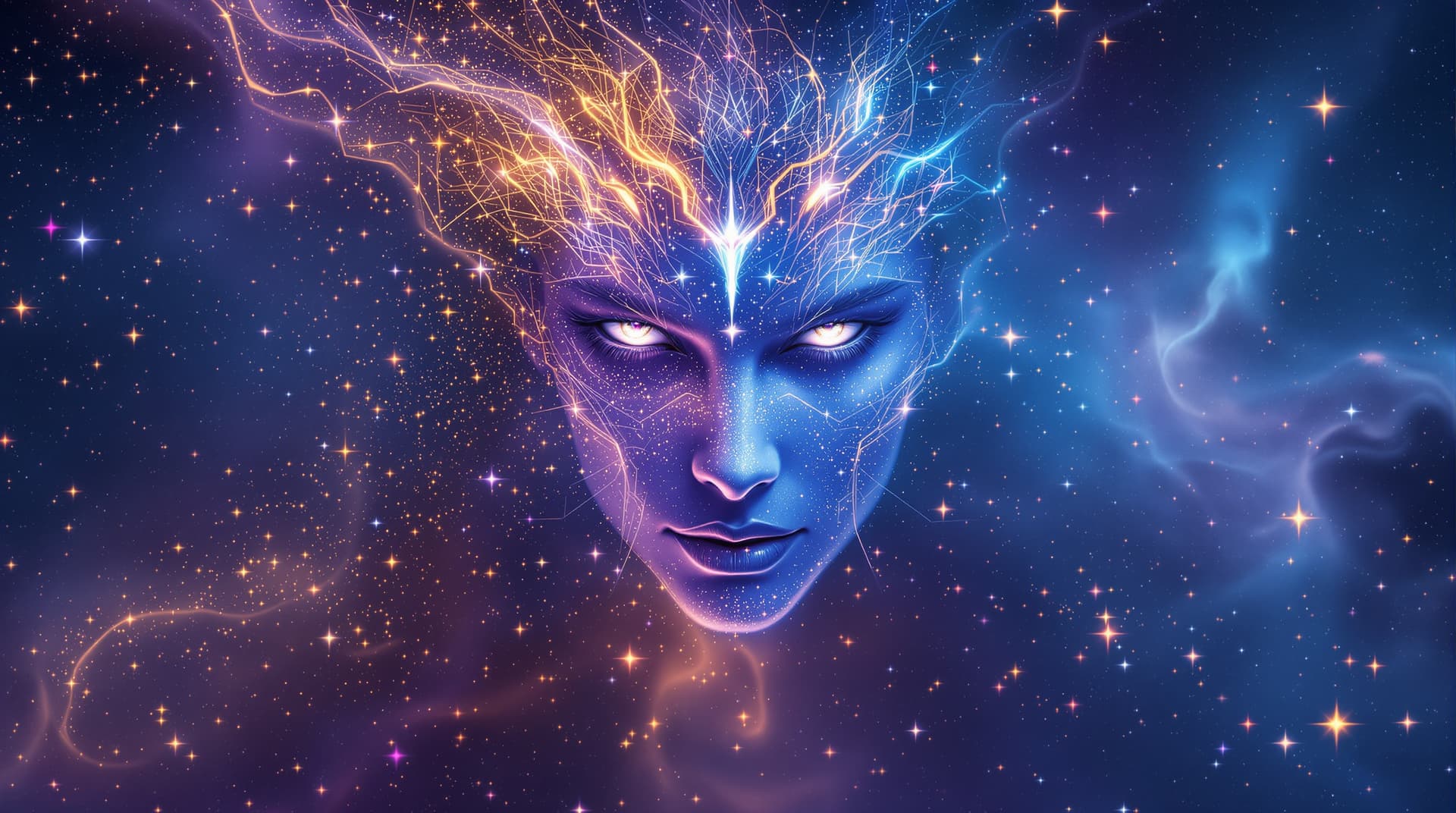 AI generated: Image is a digital artwork featuring  theme spirit in the sky filled with bright stardust and fracta...