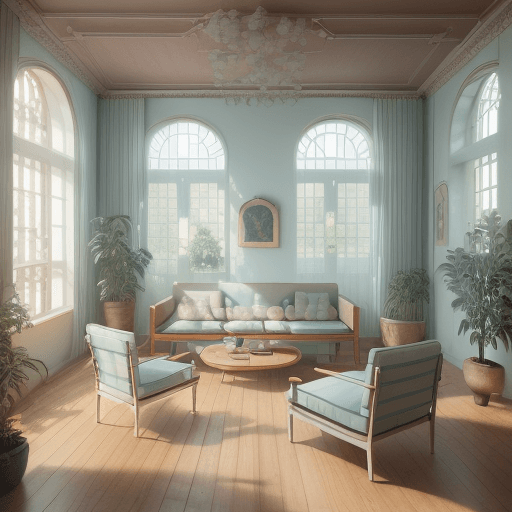 AI generated: High resolution photography interior design, dreamy sunken living room conversation pit, wooden floo...
