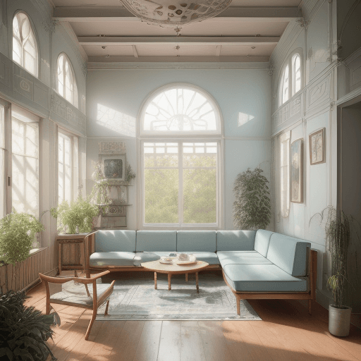 AI generated: High resolution photography interior design, dreamy sunken living room conversation pit, wooden floo...