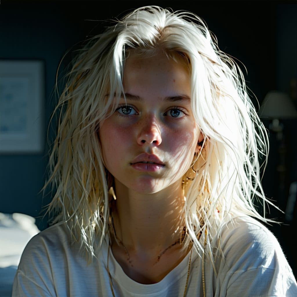 AI generated: Photo of a ultra realistic white teen girl,blonde hair, dramatic light,cinematic lighting, battered,...