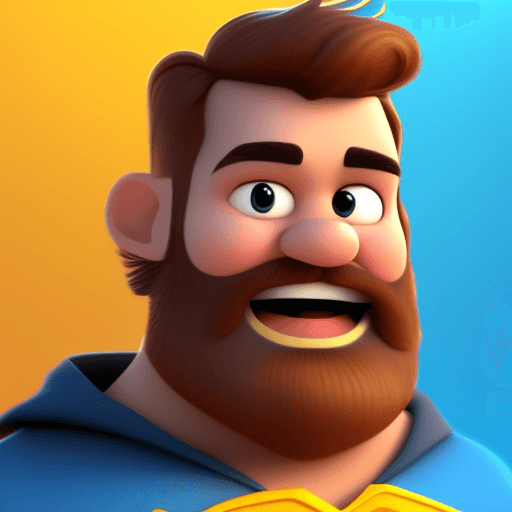 AI generated: cartoon 3D sunny bright Pixar-style image : 35 years old: light brown beard : freckles : super hero ...