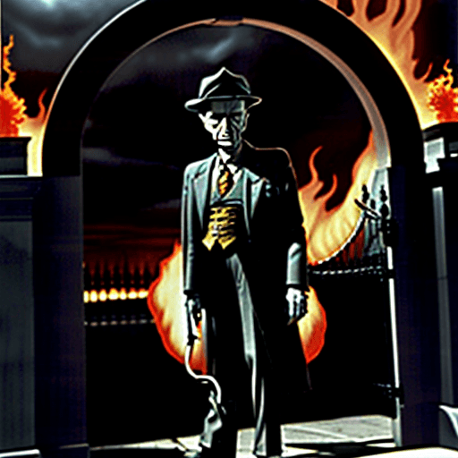 AI generated: Oppenheimer guarding the gates of hell