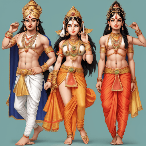 AI generated:  dress like fit inside group of four mata sita and shree ram and hanuman and krishna ,
 rushi valmik...