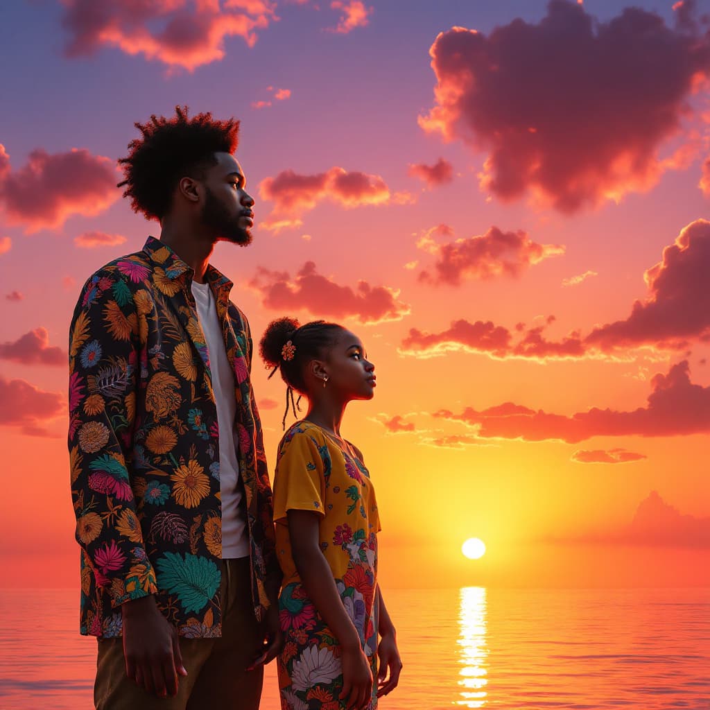 AI generated: An African Family Including a Mother, a Tall handsome Son Aged 17 Taller than the Mother with Africa...
