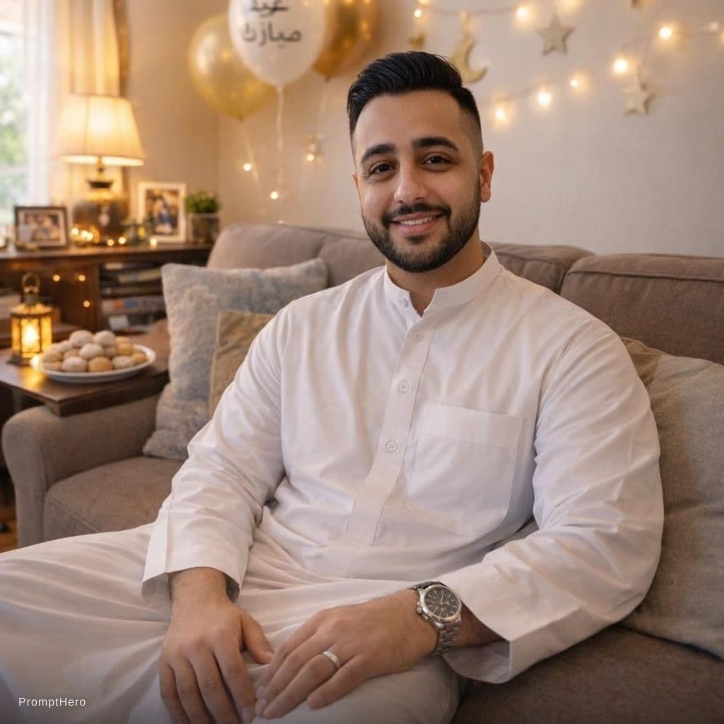AI generated: Ultra-realistic Eid celebration photo using the reference image as the exact identity blueprint. Rec...