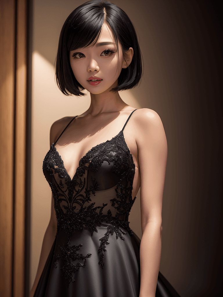 AI generated: (1girl, full body:1.4), Beautiful Korean woman, K-pop idol, (Cute Loose Bob hairstyle), (wearing a b...